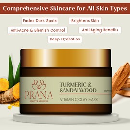 PRANA Sandalwood & Turmeric Face Mask - Natural Cleansing Facial Mask with Ayurvedic Ingredients - Bentonite & Kaolin Clay Mask - Brightening, Hydrating, Anti-Aging - Vegan & Cruelty-Free Mask (60ml)