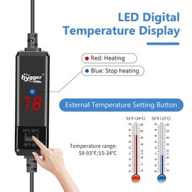 hygger Small Aquarium Betta Heater, Submersible Fish Tank Heater 10W/25W/50W/100W with LED Digital Display, Suitable for Marine Saltwater and Freshwater up to 5/10/16/26 Gallon