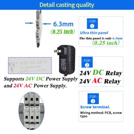 ZJWZJH 10Pcs Miniature Electromagnetic Relay 24V Coil DC/AC; Signal for PLC; HF41F/24-ZS 1NO 1NC 6Amp SPDT with Jumper, Separator, 24V Relay Din Rail, UL Listed