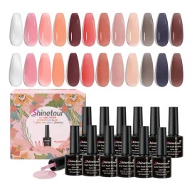SHINETOUR 12 Colores 10ML Gel Esmalte Uv Semi Permanente Gele Color Serie De Belleza De Piel De Hielo Esmalte Translúcido Gelatinoso UVLED Gelesh     