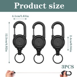 FveVqe 3PCS Retractable Keychain, Bearing force Durable Lanyard Retractable, Aesthetics Retractable Keyring for Outdoor, Key Chain Retractable Easy Attached to Belts backpacks(Black)