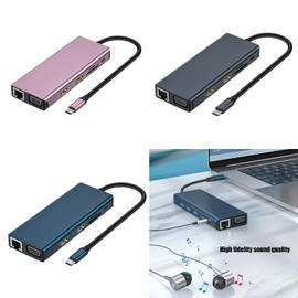 QWQJ Docking Station Double Monitors 12 in 1 USB C Adapter Multiport Adapter 4 USB Port VGA Ethernet Card Reader for Laptop