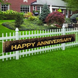 Happy Anniversary Yard Banner 118x19.7 inches,Black Gold Anniversary Party Banner Wedding Anniversary Party Banner Decor,30th 40th 50th Years Anniversary Photos Banner for Party Outdoor & Indoor
