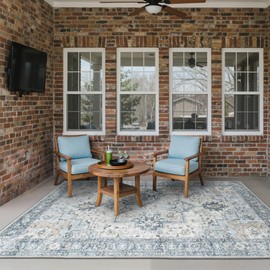 GENIMO Outdoor & Indoor Area Rug 5'x8', Waterproof, Non-Shedding, Easy Cleaning, Boho Mat for Patio, Living Room, Balcony, Dining Room, RV, Deck, Bedroom, Camping, Outside Carpet,Blue