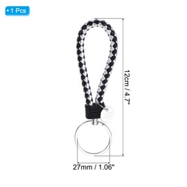 PATIKIL Braided Leather Keychain with Stainless Steel Key Ring Sleeve, PU Woven Wristlet Lanyard Strap Fob Keyring Holder for Car Bag Wallet Pendant, Black Silver