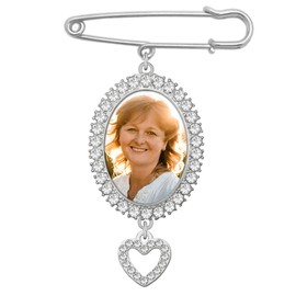 Rhinestone Heart Wedding Bouquet Photo Charm Memorial Keepsake Boutonniere Pin Brooch Memorial Gift for Mother of Bride Or Groom Easy to Make
