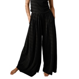 Lunya Wide Leg Cotton Pants for Women – High Waisted Lounge Pants with Pockets - Organic Pima Cotton Palazzo Pajama - Indoor & All-Night Pull On Breathable Comfy Sleepwear - Medium - Black