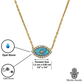 MYSTIC JEWELS by Dalia - Opal Turkish Eye Necklace, 925 Sterling Silver with Cubic Zirconia gold