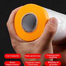CHANGZHONG Tape and Drape 3 Rolls Transparent Pre-Taped Masking Film for Painting Decorating Covering Masking Paper for Spraying Masking Tape for Auto Wall Furniture Protection 110cm*20m