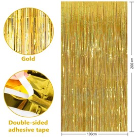 3 Pack Gold Fringe Curtains, Gold Photo Booth Props Backdrop Curtains for Graduate Holiday Celebration Party Decoration Wedding Girl Princess Birthday Valentine's Day Christmas Decoration