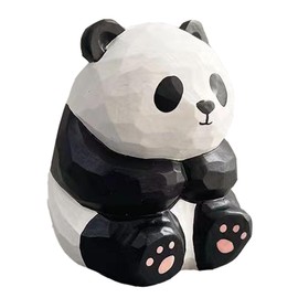 ALHBEJT Handcarved Wooden Panda Statue Panda Figurine Ornament Carving Animal Statue Mini Panda Sculptures for Living Room Bookshelf Bedroom Office Table Decorations