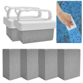 6 Pack Pool Pumice Stones with Handle, Handheld Replacement Cleaning Blocks for Pool Tiles, Spa, Grout, and Concrete Stain Removal