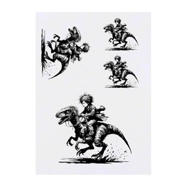 4 x 'Boy Riding Velociraptor' Temporary Tattoos - Water Resistant, Skin-Safe, Non-Toxic Transfers, Mixed Sizes (TO00081312)