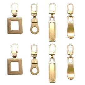 DHER Zip Pendant Removable Zip Puller Metal Zipper Pull Replacement Zipper Metal Zipper Replaces a Zip Zip 8 Pieces Head Zip (Gold)