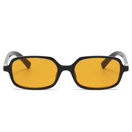 WDZAYXC Classic Rectangular Sunglasses Retro Slim Lenses Vintage Rectangle Sunglasses, Black Orange