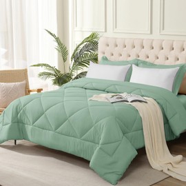 JOLLYVOGUE Queen Comforter Set with 2 Pillows, 5 Pieces Ultra-Soft Bedding Comforter Sets for All Season, Luxury Bed in a Bag Queen with Comforter, Pillow Shams and 2 Queen Pillows, Ripple Green