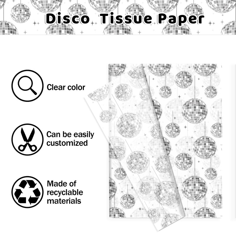 100Sheets Disco Theme Tissue Paper Silver Disco Ball Wrapping Paper