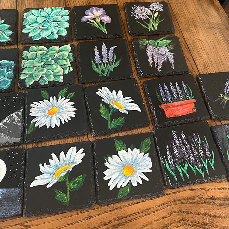 MOUYAT 30 Pack 4x4 Inch Black Slate Plates, Square Slate