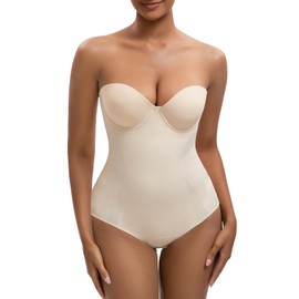 Decorus Seamless Strapless Shapewear Bodysuit - Tummy Control Sculpt Body Shaper : Cupped with Removable Straps Butt Lifting Triangle Shapewear, Large