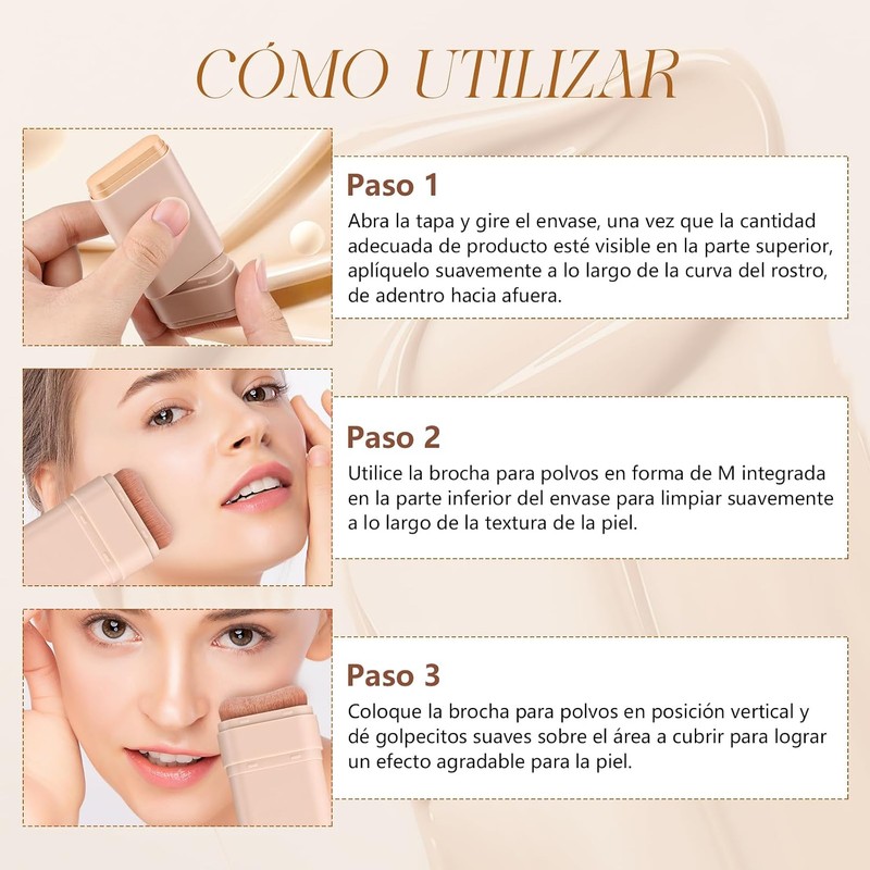 Maquillaje en Barra, Base en Barra con Brocha #1 Crema