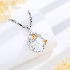 EUDORA Harmony Ball Flower Necklace for Women, 925 Sterling Silver Rose Gold Flower Pendant Moonstone Jewelry Gift for Mom Wife Daughter, 22"