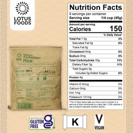 Lotus Foods Bulk Heirloom Forbidden Rice - Black Rice, Purple Rice, Black Rice Bulk, Gluten Free Heirloom Rice, Whole Grain, Non GMO, Vegan - 22 Lb Bag (Pack of 1)