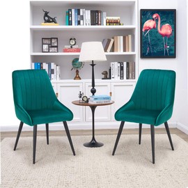Duhome Dining Chairs Accent Chair Set of 2, Upholstered Tufted Armless Chair Leisure Chair Mid Century High-Back Modern Velvet Chair Side Chair for Dining Room Living Room Bedroom Coffee Atrovirens
