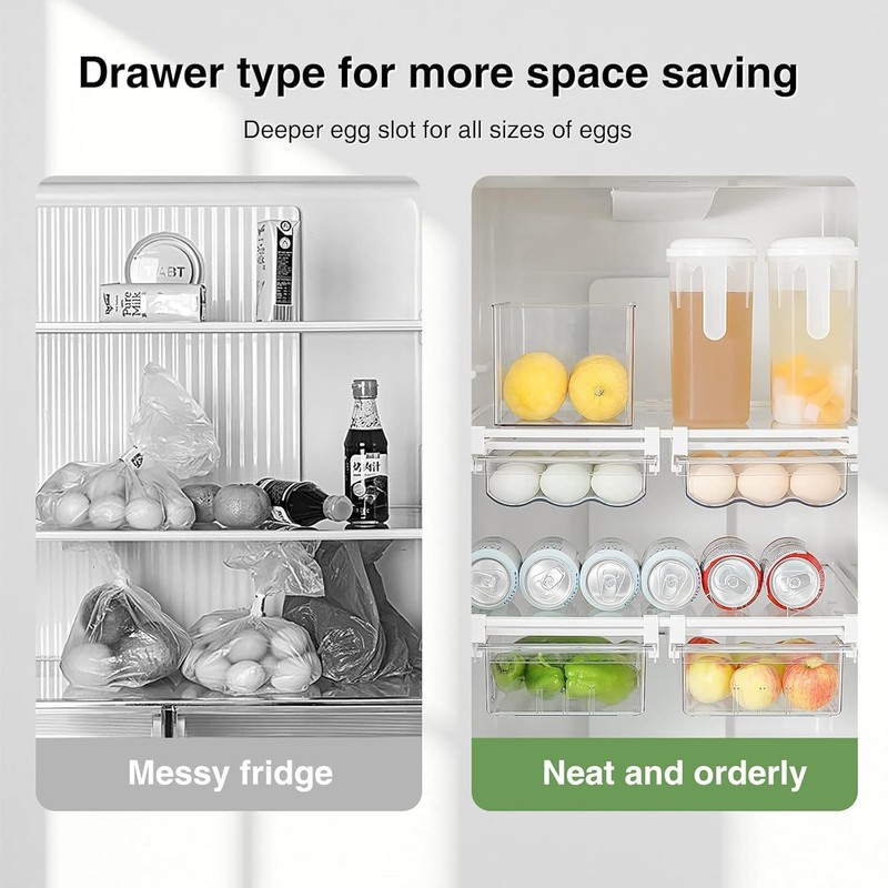 Drawer Egg Holder, Pull-Out Fridge Egg Organiser, Extendable Egg Storage