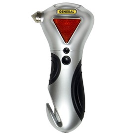 General Tools 7902 4-in-1 Car Escape Tool - Window Breaker, Seat Belt Cutter, Flashing Hazard Light, LED Flashlight