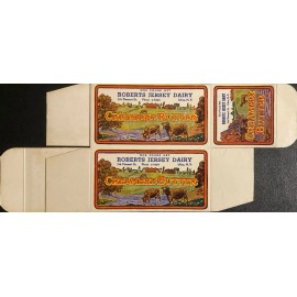 Roberts Jersey Creamery 60s Roberts Jersey Dairy Butter Box Calm Scene of Cows, Streams, Trees Utica, NY
