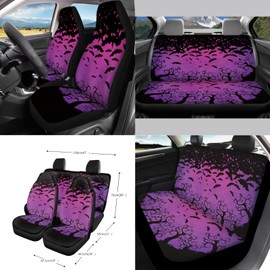 Finagallathe Bat Print 15Pcs Car Seat Covers Full Set High Back Bucket Seat Covers with Steering Wheel Cover Safety Belt Pads Inside Rearview Mirror Cover Car Air Vent Organizer, Purple