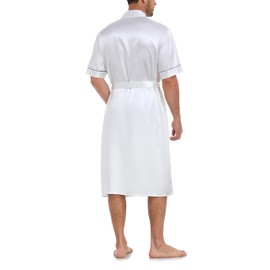 VOGMATE Men's Kimono Robe with Shorts 2 Pieces Silky Pajama Set Lightweight Satin Bathrobe Soft Sleepwear White L