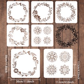 FINGERINSPIRE 5 Pieces Wreath Stencils for Drawing Painting Templates 30 x 30 cm Plastic Anadem Stencils Decoration Square Flower Stencils for Painting on Wood, Floor, Wall and Fabric