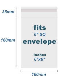6"x6" Cello Bags - Cellophane Greeting Card Display Bags 36 Micron Self Seal - 160mm x 160mm + 35mm Flap (100)