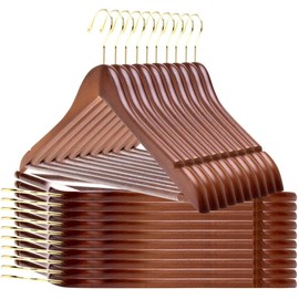 Quality Wooden Hangers - Slightly Curved, Solid Wood Coat Hangers with Stylish Chrome Hooks - Heavy-Duty, 30-Pack Sets for Clothes, Jackets, Shirts, Pants, Suits
