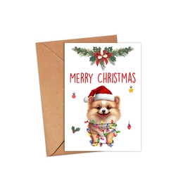 HKDesignGift Pomeranian Dog Merry Christmas Greeting Card, Merry Christmas Card, Pomeranian Card, Cute Dog Christmas Card, Adorable Christmas Card For Dog Lovers