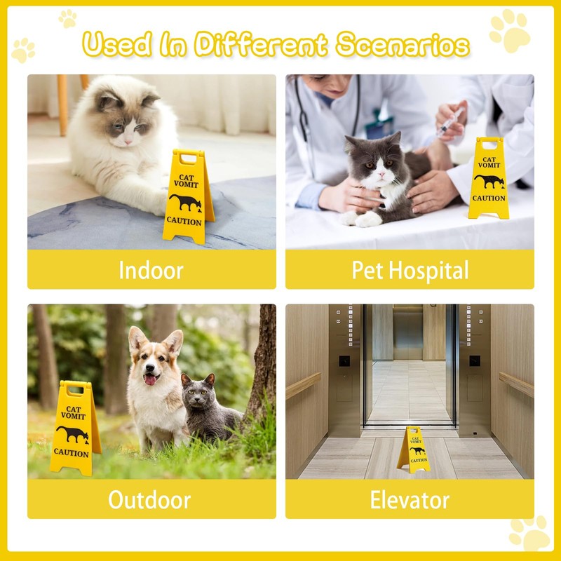 Generic Cat Vomit Caution Sign, Funny Cat Sign Decor, Yellow