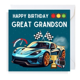 Second Ave Racing Car Great Grandson Square Children's Kids Birthday Greeting Card for Boy
