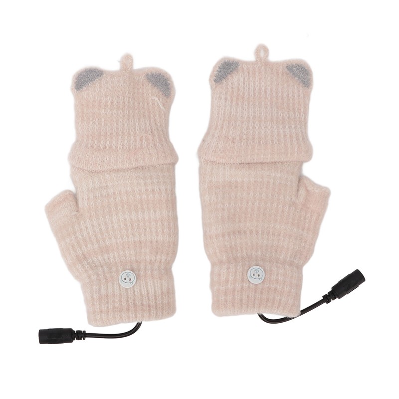 USB Heated Gloves Mitten Men Women Winter Knitted Fingerless Hand