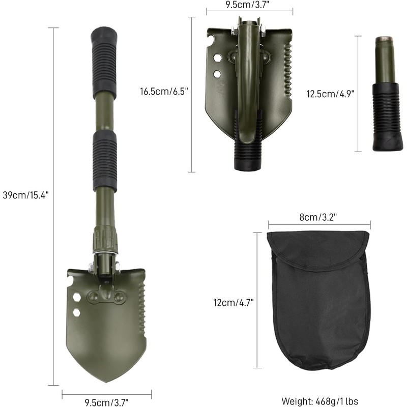 2-Pack Black & Green Folding Camping Shovels, Carbon Steel Multi-Tool