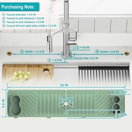 Silicone Faucet Handle Drip Catcher Tray Mat, Silicone Faucet Mat Dish Soap Sponge Holder for Kitchen Sink Accessories Gadgets -green