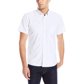 IZOD mens Short Sleeve Button-down Oxford button down shirts, White, 34-35 US
