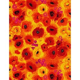 Timeless Treasures Digital I Dream Of Poppy Packed Poppies Sun Fabric Fabric by the Yard
