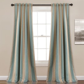 Lush Decor Julia Stripe Light Filtering Window Curtain Panel Pair, 95" Long x 52" Wide, Blue