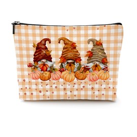 CQM Gnome Gifts Fall Leaves Pumpkin Gnome Makeup Bag Cosmetic Bag Gnomes Gifts for Women Her Friend Coworker Toiletry Bag Travel Bag Zipper Pouch for Christmas Thanksgiving Mothers Day Birthday Gifts