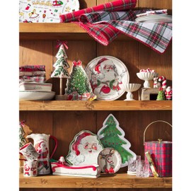 Mud Pie Christmas Tree Melamine Platter Set, platter 15" x 13" | tongs 6 1/2", Green