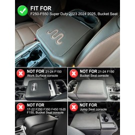 KBH Center Console Armrest Cover for 2023-2025 F250 F350 F450 F550 Super Duty, Bucket Seat, Vinyl Leather Trim, Arm Rest Lid Cushion Protector, Anti-Scratch, Black