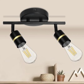 2 Heads Spotlight Adjustable E26 Wall Lamp Surface Mounted Black Ceiling for Home Indoor BedroomColor: Black (without bulb)--2 light, Lamp Power(W): Max. 35 for each bulb