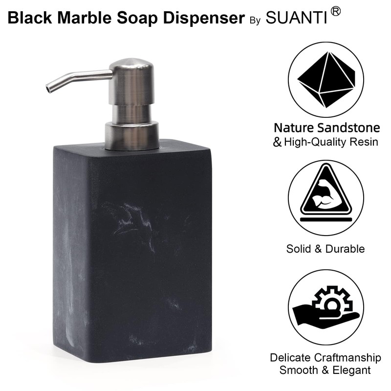 2Pcs 15Oz Black Marble Style Resin Soap Dispenser Set, Refillable