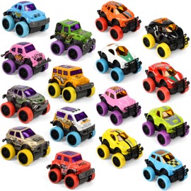 Lorspock 16 Pack Die-cast Mini Monster Truck Set,Die-cast Pull Back Cars for Kids Party Favors,Friction Powered Die-Cast Cars for Toddlers, Boys and Girls